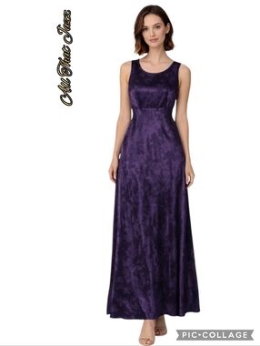 Purple maxi dress sleeveless high waist floral pattern satin  fabric 9/10 NWT